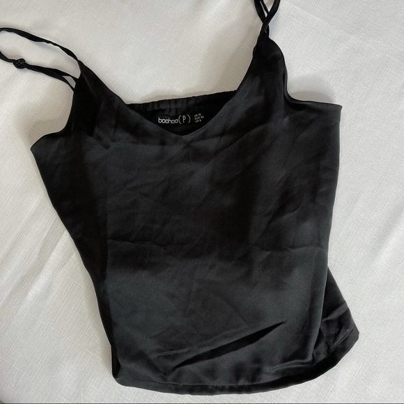 BOOHOO cropped cami silky satin feel sexy black 6 - Picture 7 of 7